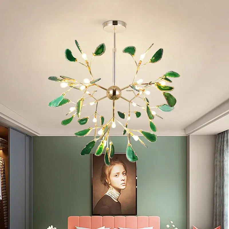 Art Deco Green Agate 20-Light Chandelier for Bedroom
